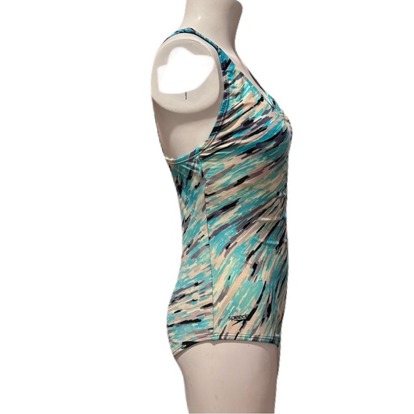 Speedo Turquoise Black Gray Abstract One Piece Bathing Suit Size 10 - Picture 5 of 11